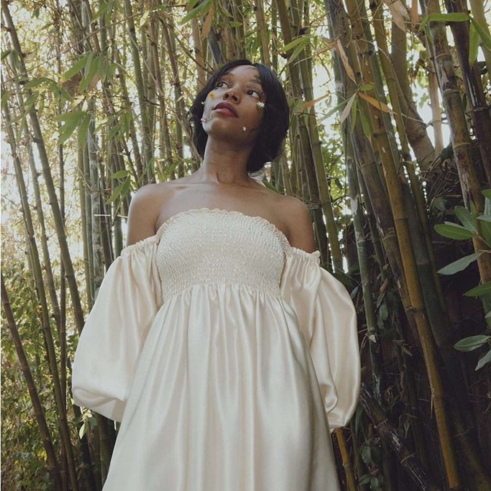 Sleeper Atlanta Off-The-Shoulder Silk Midi Dress - Picture 3 of 10